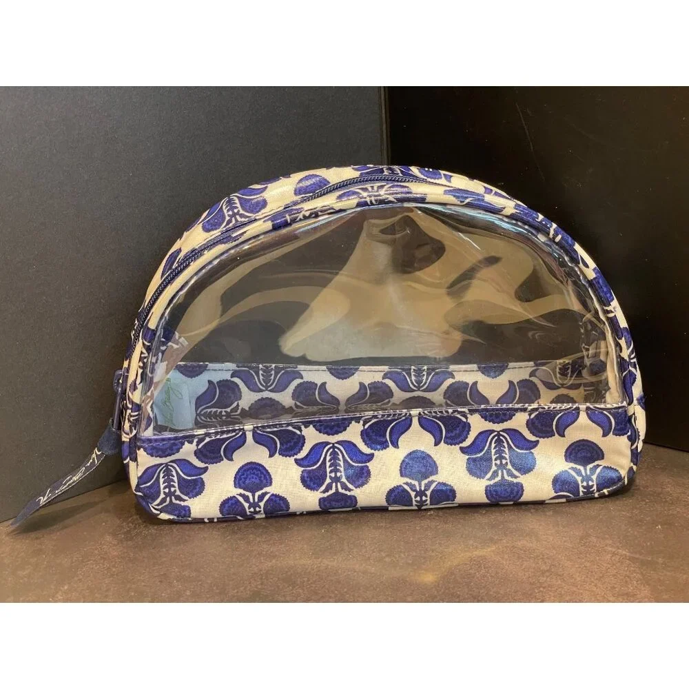 Vera Bladley Cobalt Tile Clear Makeup Case Bag Blue White